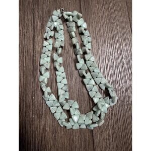 Vintage Multi Strand Faux Gem Necklace Light Green Triangle Beads